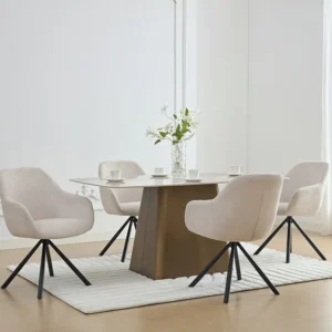 Set van 6 stoelen met armleuningen van stof met textuur en zwart metaal - Crèmewit - CILIENO
