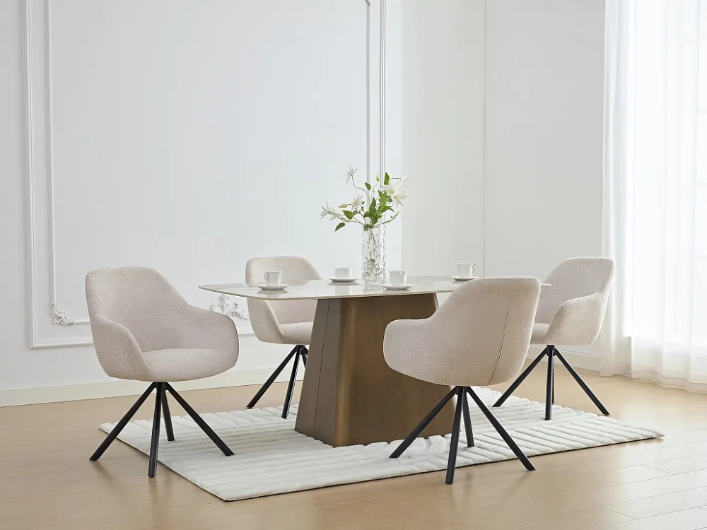 Set van 2 stoelen met armleuningen van stof met textuur en zwart metaal - Crèmewit - CILIENO
