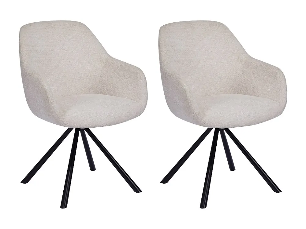 Set van 2 stoelen met armleuningen van stof met textuur en zwart metaal - Crèmewit - CILIENO