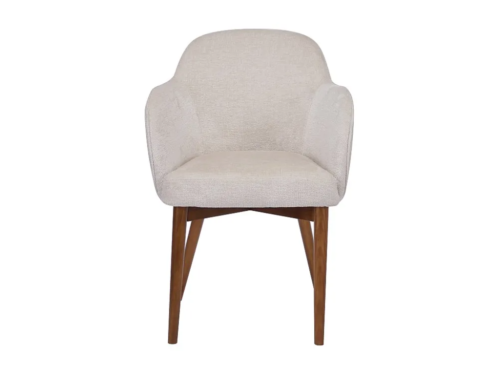 Set van 6 stoelen met armleuningen van stof met textuur en heveahout - Crèmewit - MODINIA