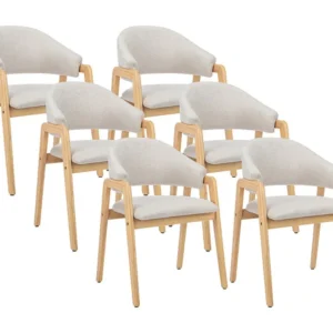 Set van 6 stoelen met armleuningen van heveahout - Beige - SOLUNA