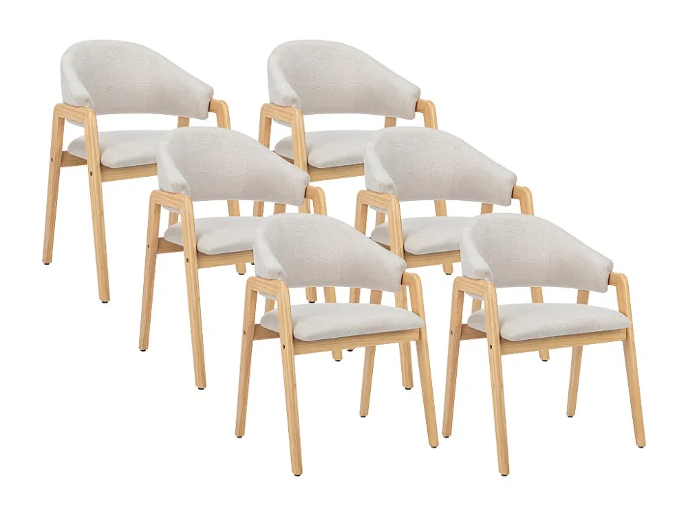 Set van 6 stoelen met armleuningen van heveahout - Beige - SOLUNA