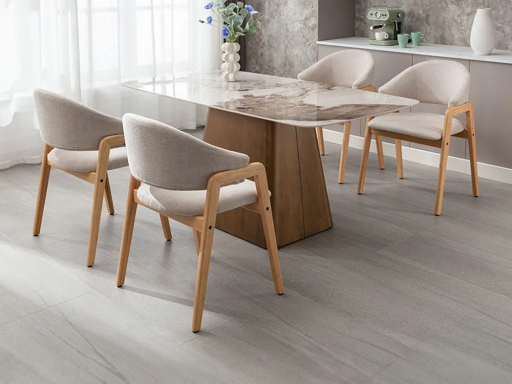 Set van 6 stoelen met armleuningen van heveahout - Beige - SOLUNA
