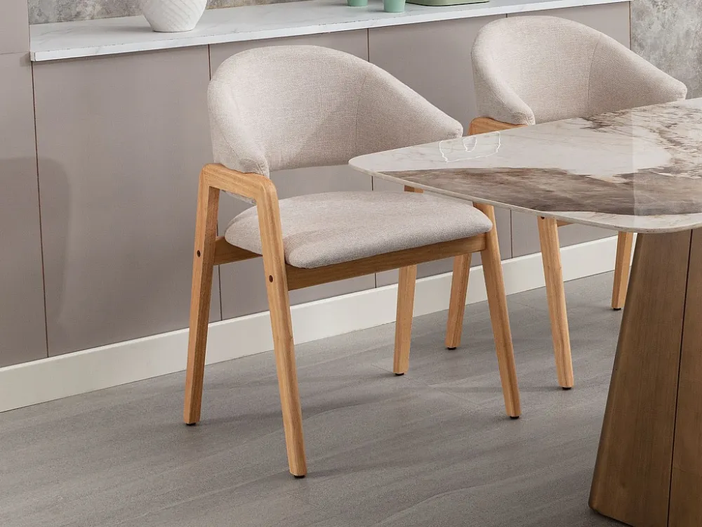 Set van 6 stoelen met armleuningen van heveahout - Beige - SOLUNA