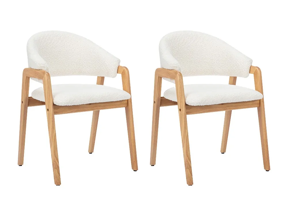 Set van 2 stoelen met armleuningen van boucléstof en heveahout - Wit - SOLUNA