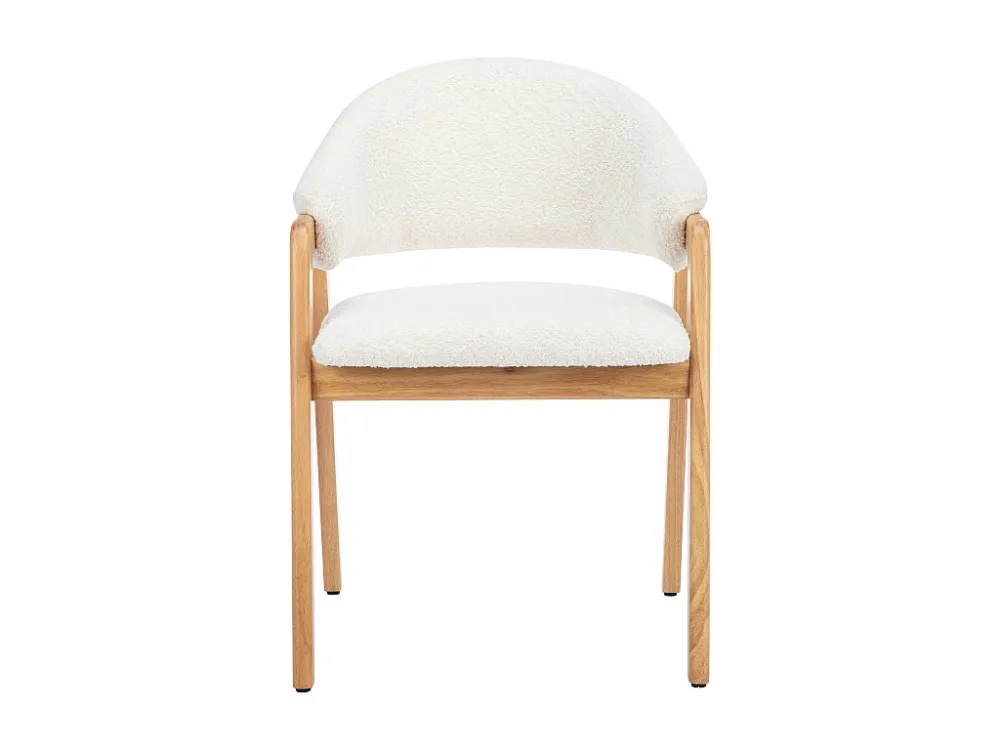 Set van 2 stoelen met armleuningen van boucléstof en heveahout - Wit - SOLUNA