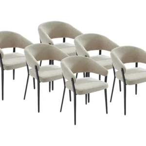 Set van 6 stoelen met armleuningen van stof en zwart metaal - Beige - AVRELA