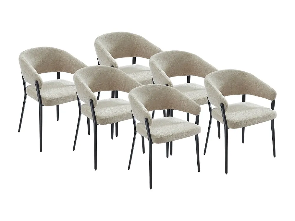 Set van 6 stoelen met armleuningen van stof en zwart metaal - Beige - AVRELA