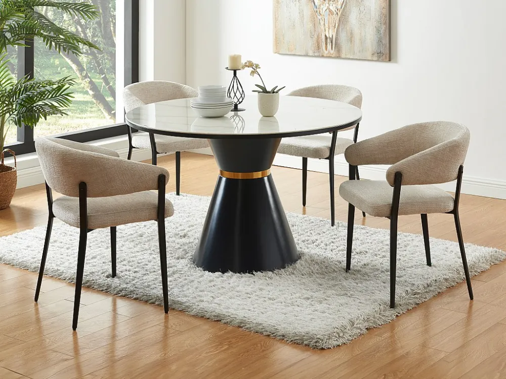 Set van 6 stoelen met armleuningen van stof en zwart metaal - Beige - AVRELA