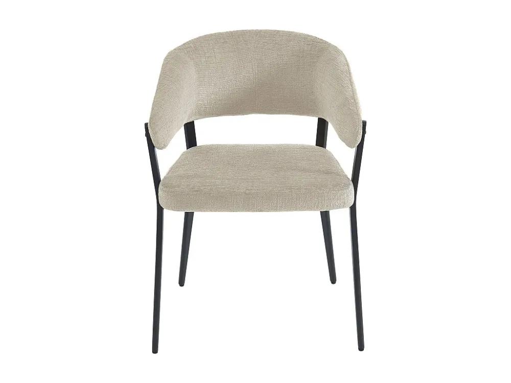 Set van 6 stoelen met armleuningen van stof en zwart metaal - Beige - AVRELA