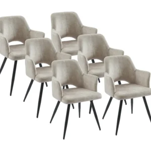 Set van 6 stoelen met armleuningen van stof en zwart metaal - Beige - KADIJA