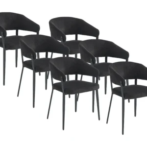 Set van 6 stoelen met armleuningen van stof en metaal - Zwart - AVRELA