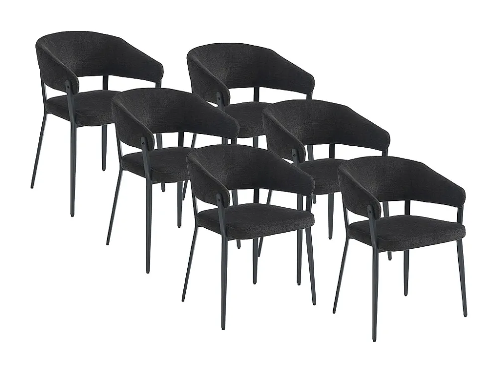 Set van 6 stoelen met armleuningen van stof en metaal - Zwart - AVRELA