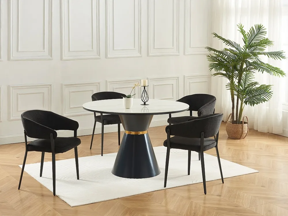 Set van 6 stoelen met armleuningen van stof en metaal - Zwart - AVRELA