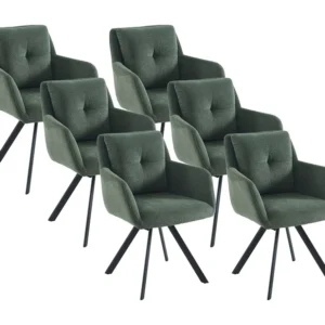 Set van 6 stoelen met armleuningen van stof en zwart metaal - Groen - ZOLEVY