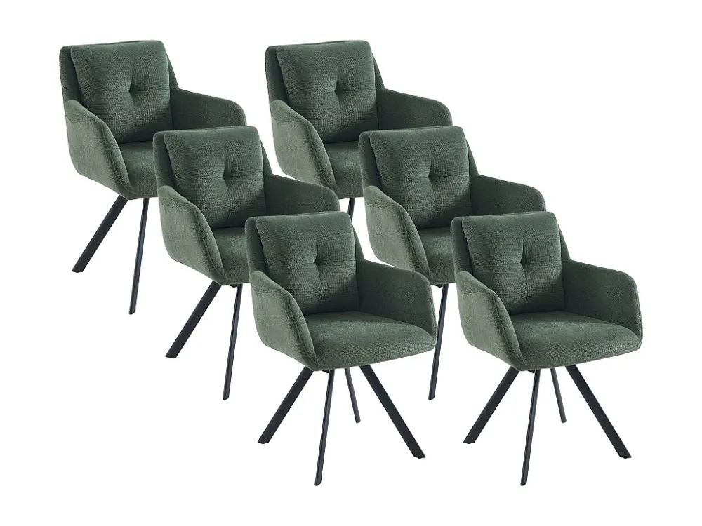 Set van 6 stoelen met armleuningen van stof en zwart metaal - Groen - ZOLEVY