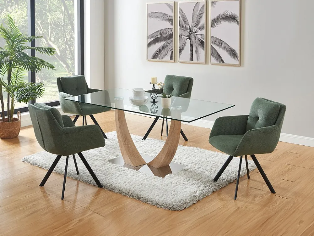 Set van 6 stoelen met armleuningen van stof en zwart metaal - Groen - ZOLEVY