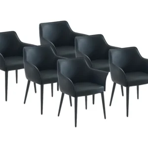 Set van 6 stoelen met armleuningen van kunstleer en metaal - Zwart - MIALOV