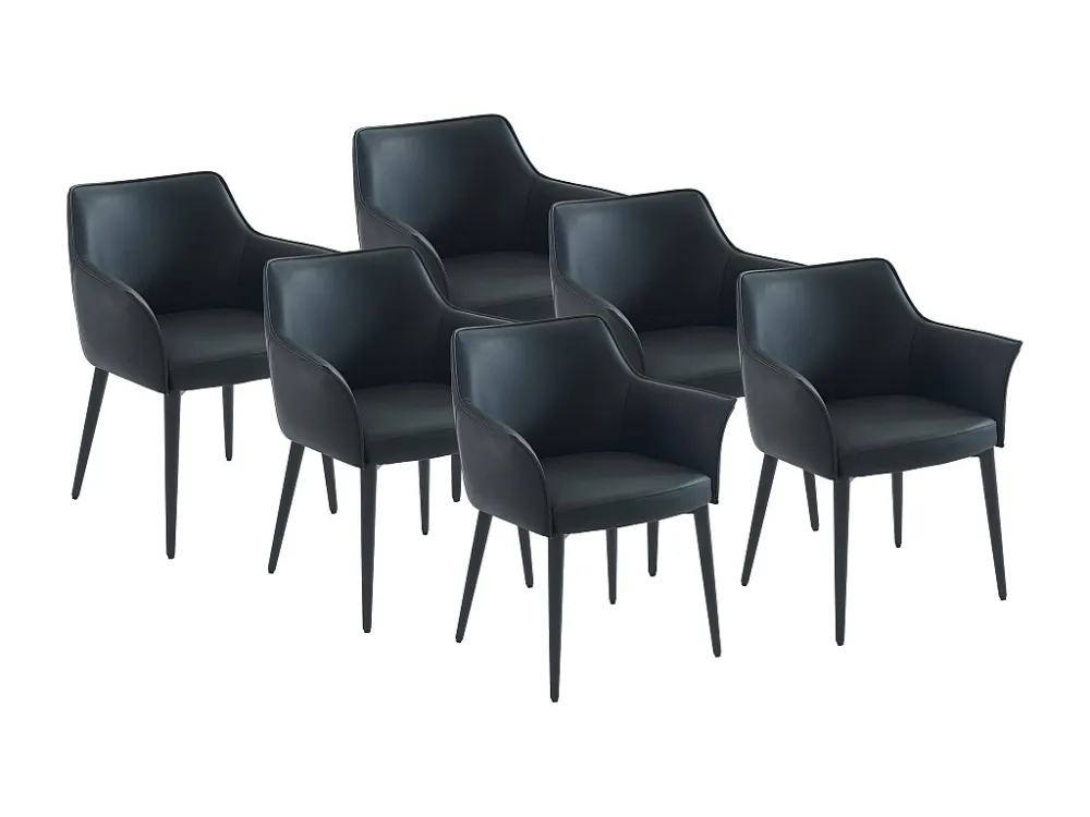 Set van 6 stoelen met armleuningen van kunstleer en metaal - Zwart - MIALOV