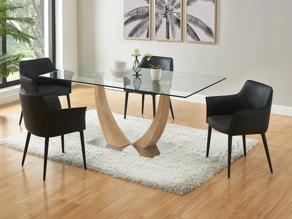 Set van 6 stoelen met armleuningen van kunstleer en metaal - Zwart - MIALOV