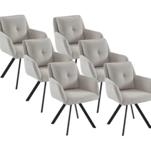 Set van 6 stoelen met armleuningen van stof en zwart metaal - Crèmewit - ZOLEVY