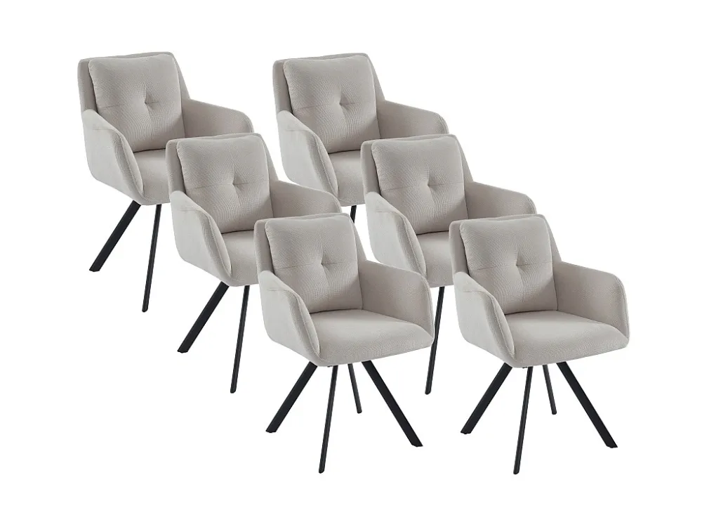 Set van 6 stoelen met armleuningen van stof en zwart metaal - Crèmewit - ZOLEVY