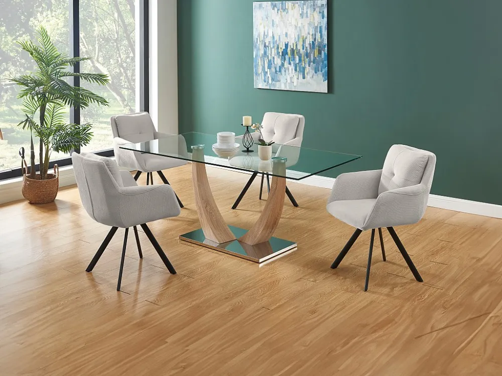 Set van 6 stoelen met armleuningen van stof en zwart metaal - Crèmewit - ZOLEVY