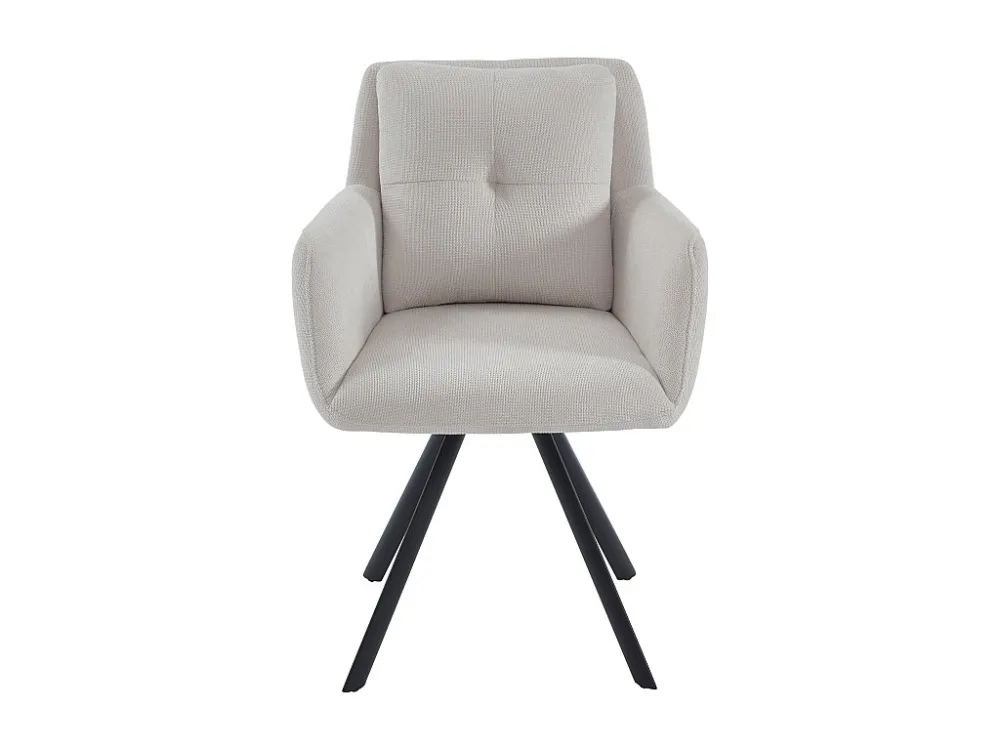 Set van 6 stoelen met armleuningen van stof en zwart metaal - Crèmewit - ZOLEVY