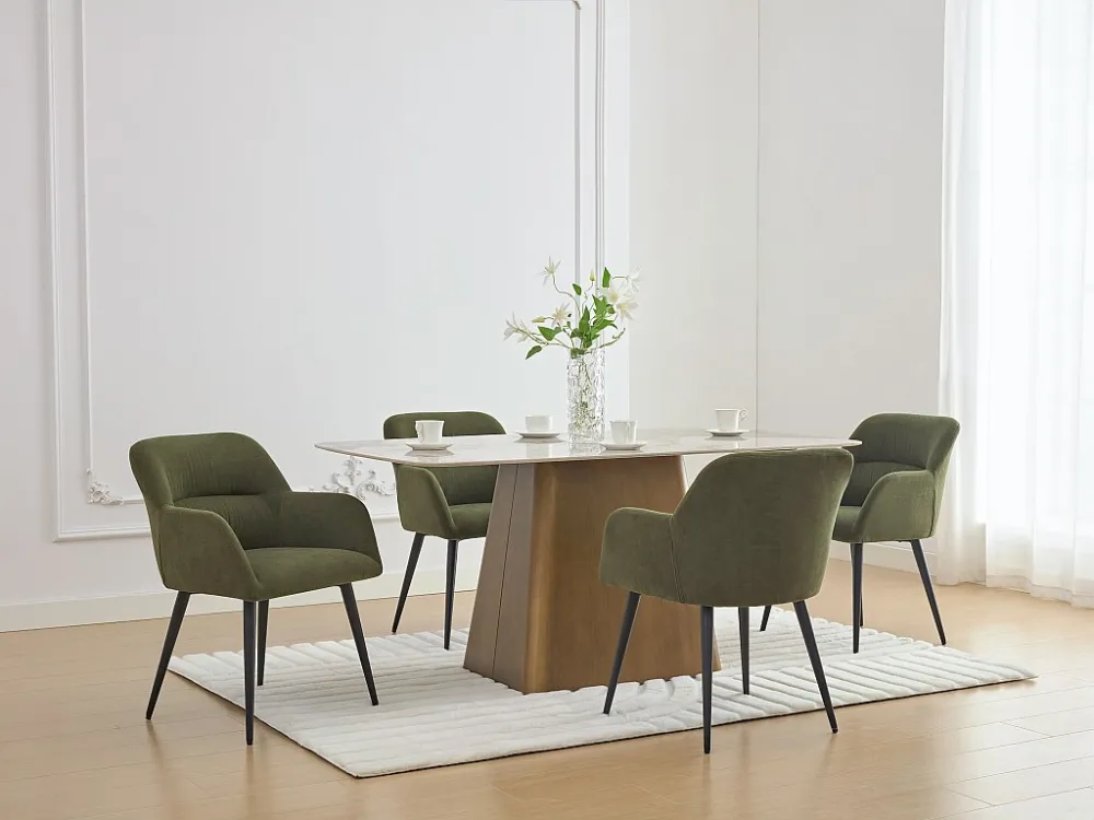 Set van 6 stoelen met armleuningen van stof en zwart metaal - Groen - HEKA