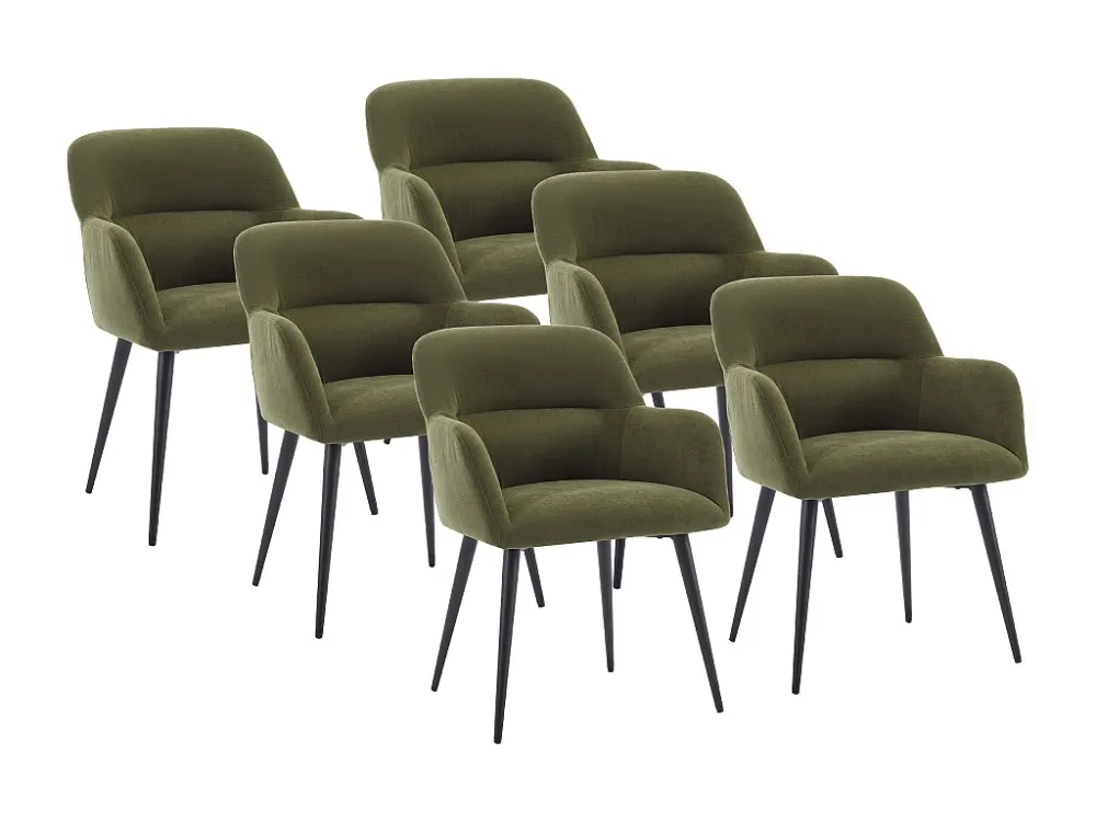 Set van 6 stoelen met armleuningen van stof en zwart metaal - Groen - HEKA