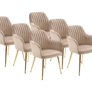 Set van 6 stoelen met armleuningen van velours en goudkleurig metaal - Beige - ELEANA