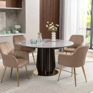 Set van 2 stoelen met armleuningen van velours en goudkleurig metaal - Beige - ELEANA