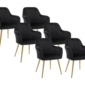 Set van 6 stoelen met armleuningen van velours en goudkleurig metaal - Zwart - ELEANA