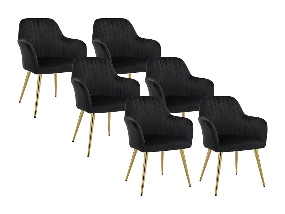 Set van 6 stoelen met armleuningen van velours en goudkleurig metaal - Zwart - ELEANA