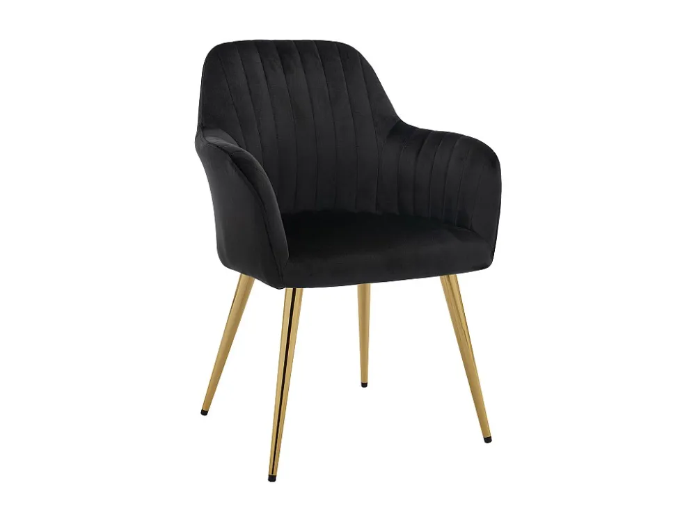 Set van 6 stoelen met armleuningen van velours en goudkleurig metaal - Zwart - ELEANA