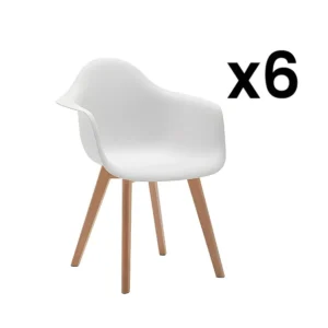 Set van 6 stoelen met armleuningen VIXI - polypropyleen en beuk - Wit - Koop nu online