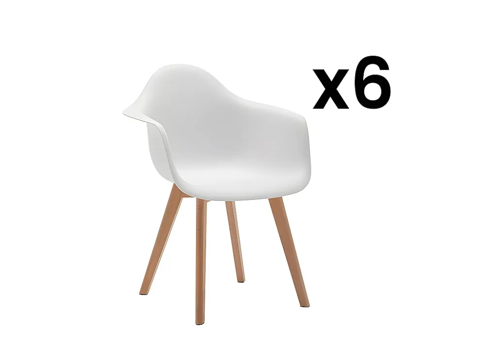 Set van 6 stoelen met armleuningen VIXI - polypropyleen en beuk - Wit - Koop nu online