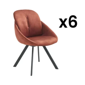 Set van 6 stoelen met fluweel en metalen armleuningen - Terracotta - BUSSELTON - Koop nu