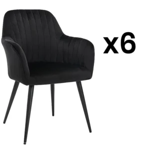 Set van 6 stoelen met fluweel en zwarte metalen leuningen - Zwart - ELEANA