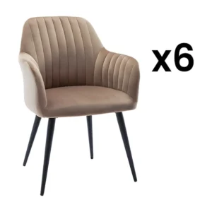Set van 6 stoelen met fluweel en zwarte metalen leuningen - Beige - ELEANA