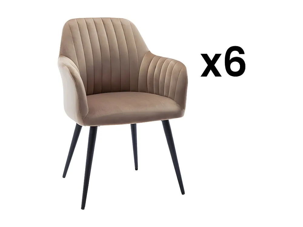 Set van 6 stoelen met fluweel en zwarte metalen leuningen - Beige - ELEANA