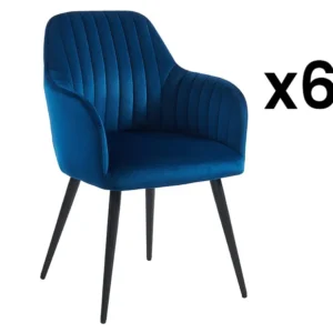 Set van 6 stoelen met fluweel en zwarte metalen leuningen - Blauw - ELEANA