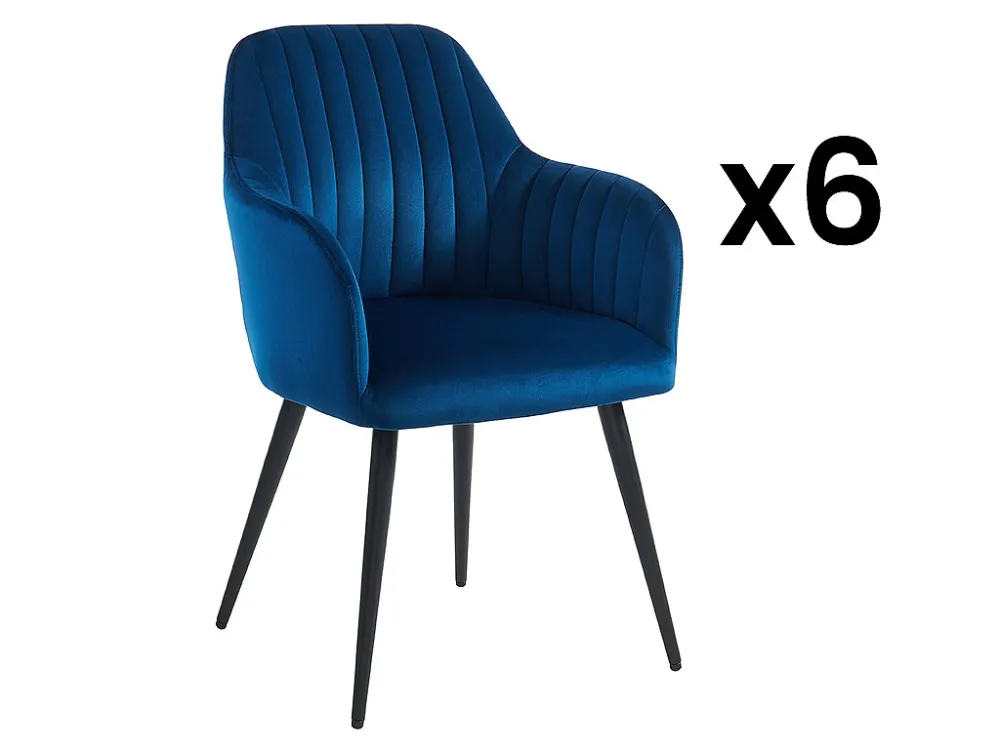 Set van 6 stoelen met fluweel en zwarte metalen leuningen - Blauw - ELEANA