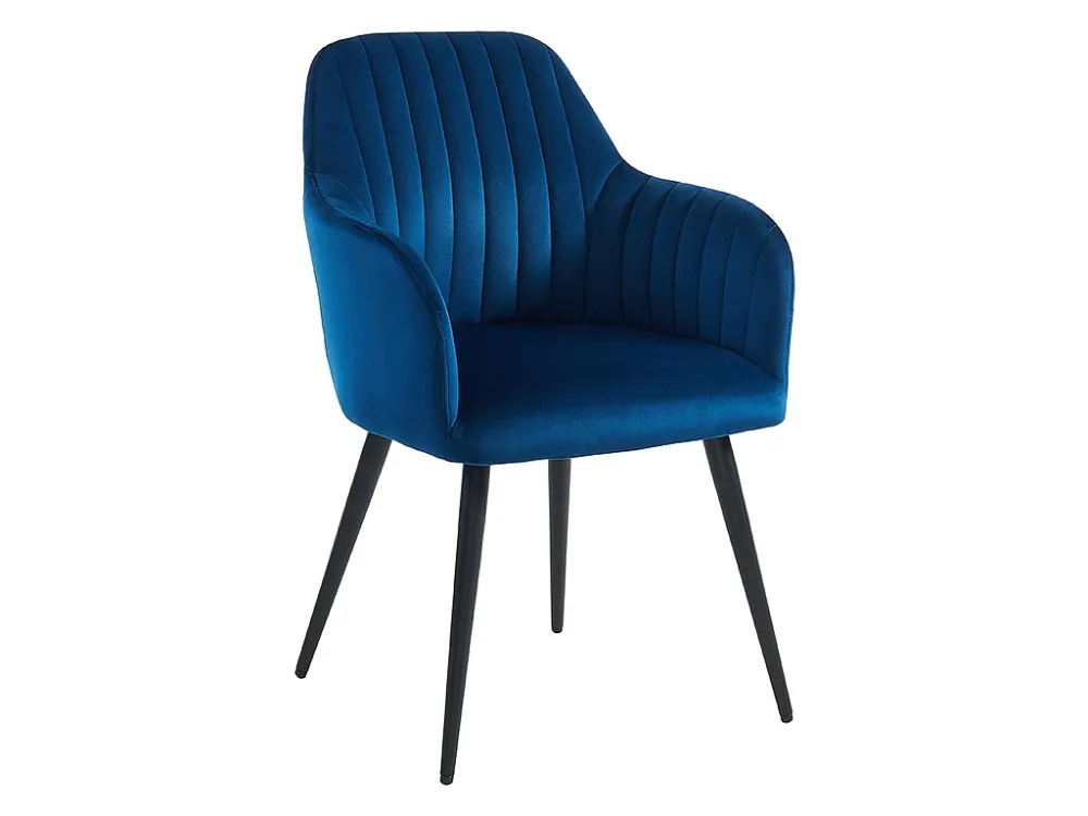 Set van 6 stoelen met fluweel en zwarte metalen leuningen - Blauw - ELEANA