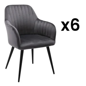 Set van 6 stoelen met fluweel en zwarte metalen leuningen - Grijs - ELEANA