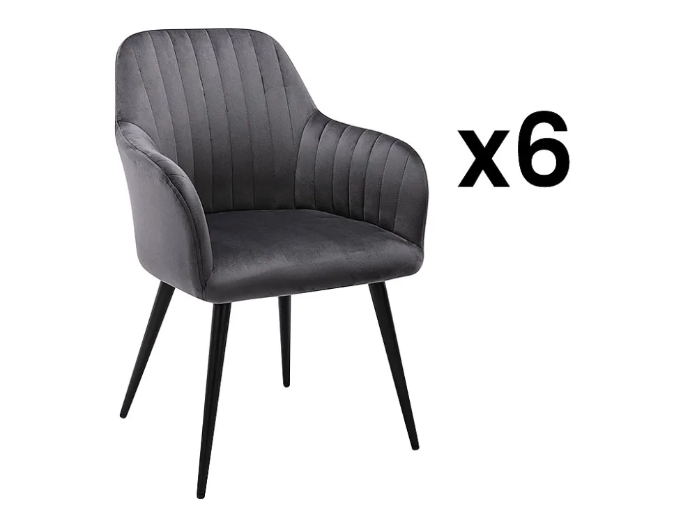 Set van 6 stoelen met fluweel en zwarte metalen leuningen - Grijs - ELEANA