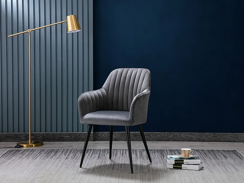 Set van 6 stoelen met fluweel en zwarte metalen leuningen - Grijs - ELEANA