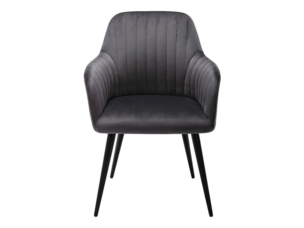 Set van 6 stoelen met fluweel en zwarte metalen leuningen - Grijs - ELEANA