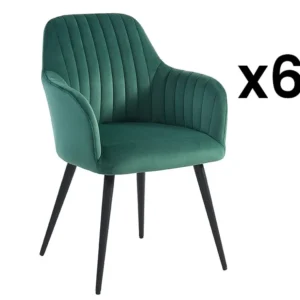 Set van 6 stoelen met fluweel en zwarte metalen leuningen - Groen - ELEANA
