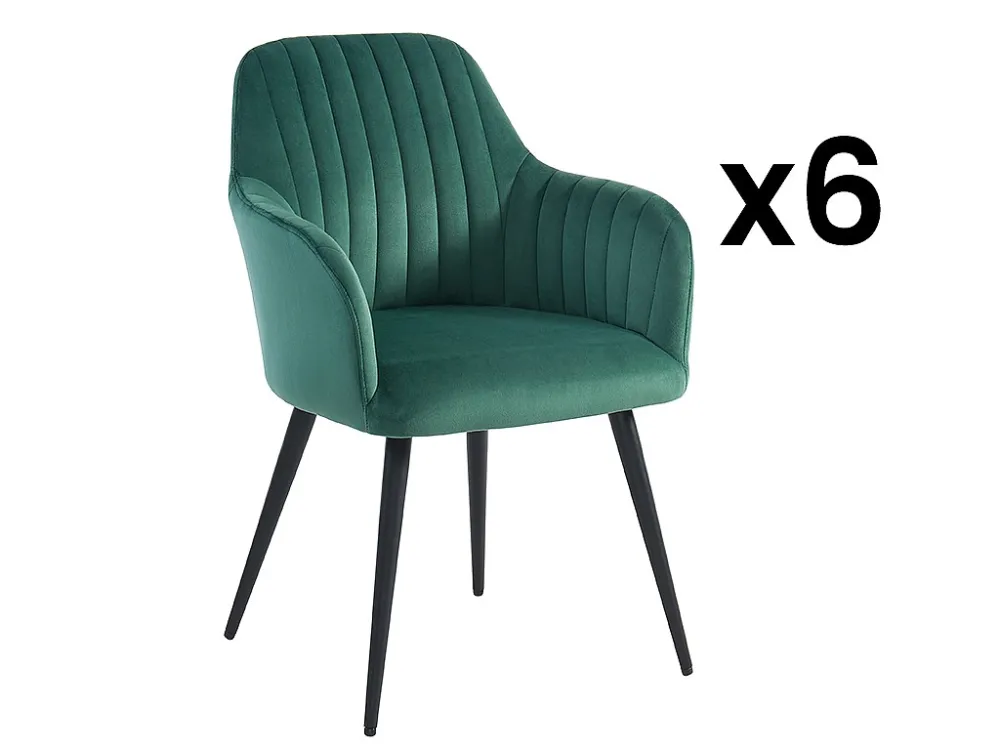 Set van 6 stoelen met fluweel en zwarte metalen leuningen - Groen - ELEANA